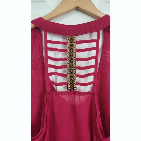 🌿Maurices Women's Medium Burgundy Lace Brocade Racerback Lattice Sleeveless Top - Picture 9 of 12